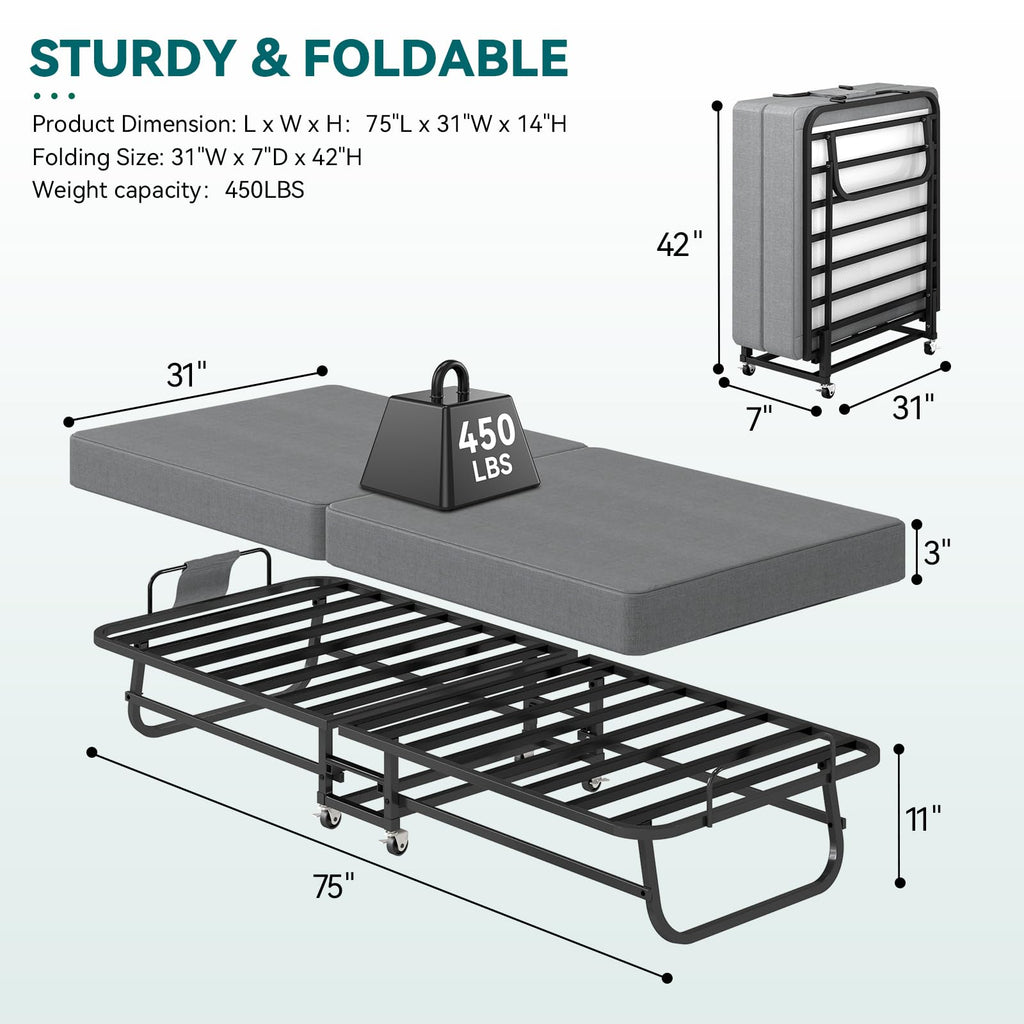 Folding Bed 75" x 31" L690