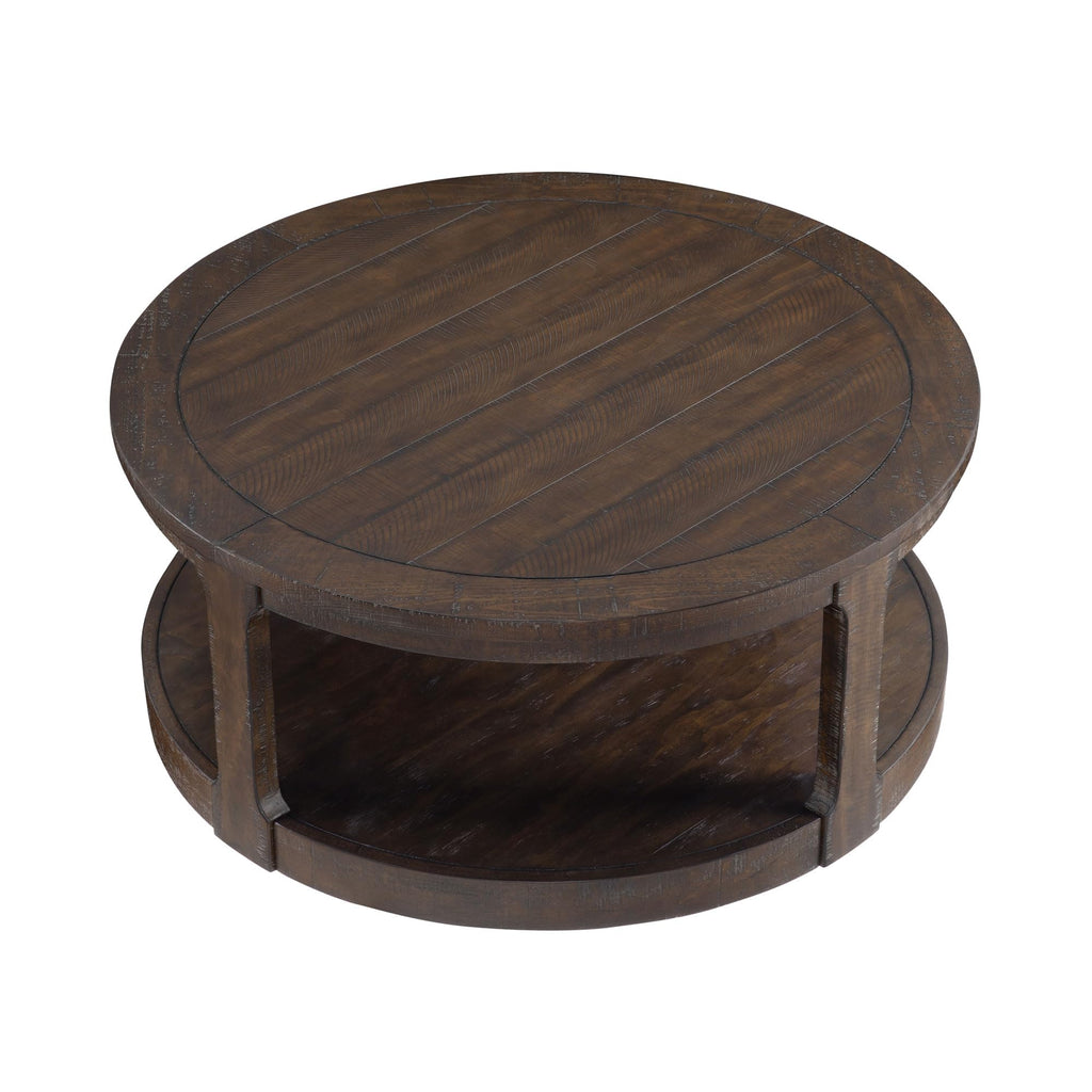 40" Round 2 Tier Solid Wood Coffee Table with Wheels H18841