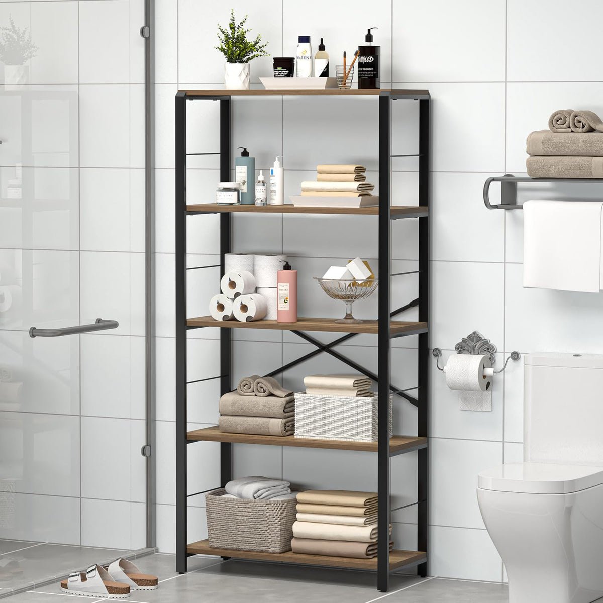 5 Tier Wood and Metal Bookshelf O20109