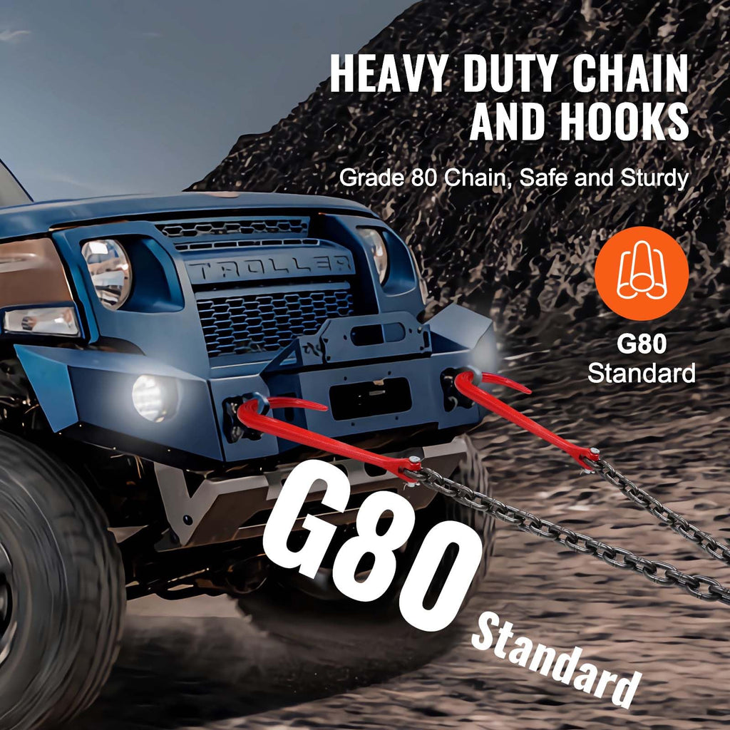 3/8" x 3' G80 V Bridle Towing Chain with J Hooks and Grab Hooks G34960