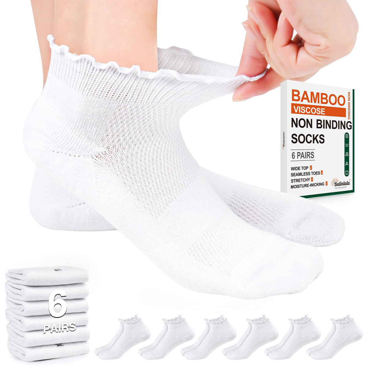 White Low Cut Diabetic Ankle Socks 6 Pairs M29700