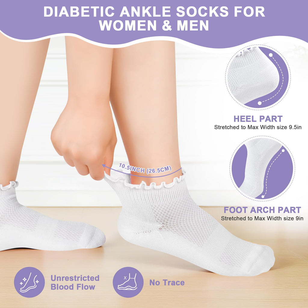 White Low Cut Diabetic Ankle Socks 6 Pairs M29700