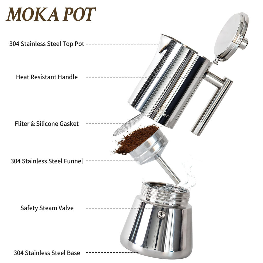 6 Cup Stainless Steel Stovetop Espresso Maker V815