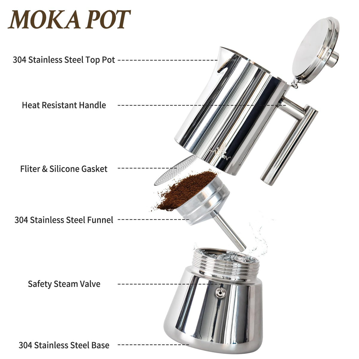 6 Cup Stainless Steel Stovetop Espresso Maker V815
