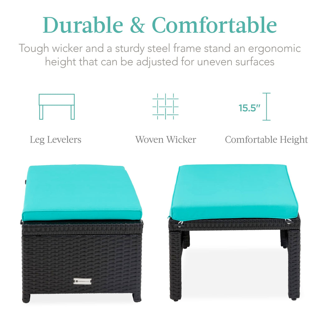 Set of 2 Wicker Ottomans with Removable Cushions M8588