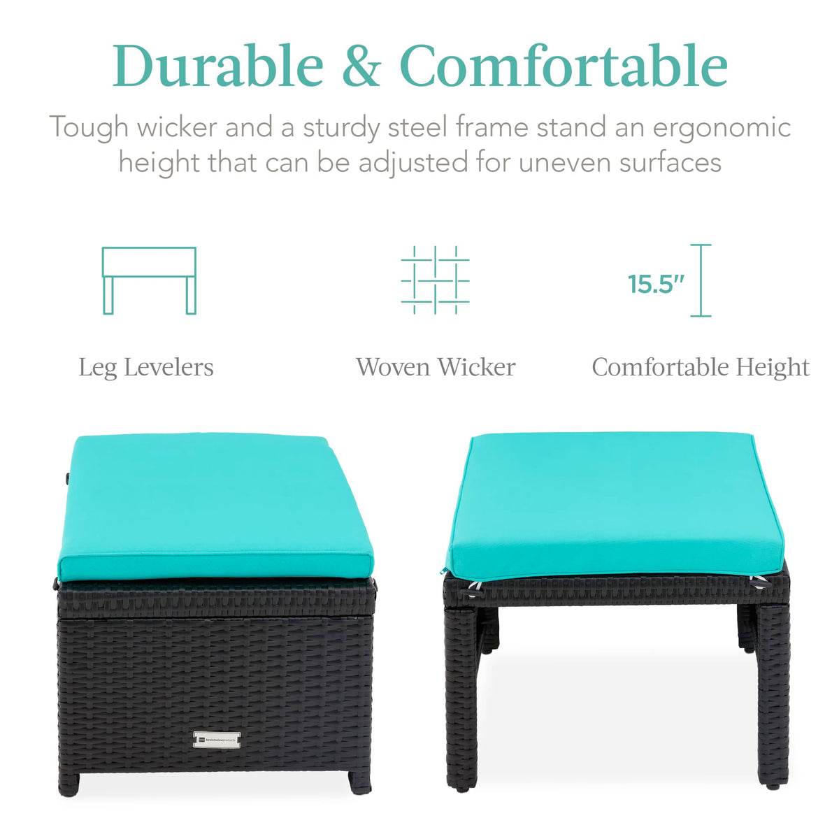 Set of 2 Wicker Ottomans with Removable Cushions M8588