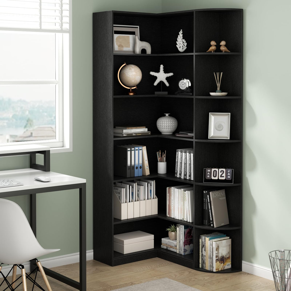 Black 6 Tiers L-Shaped Book Shelf P965