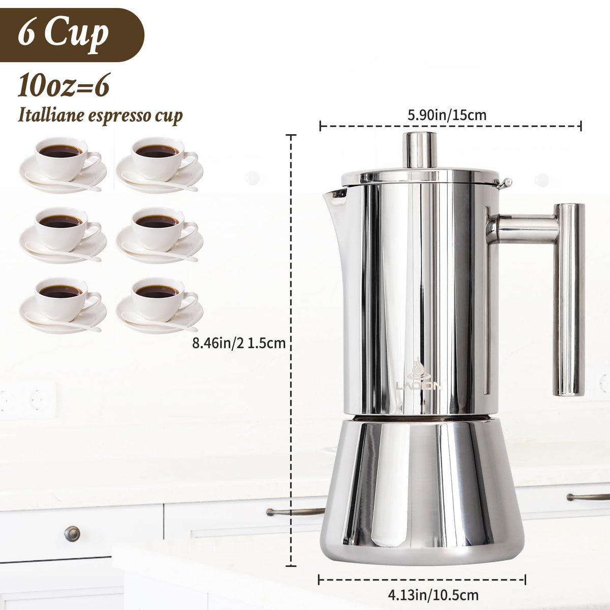 6 Cup Stainless Steel Stovetop Espresso Maker V815