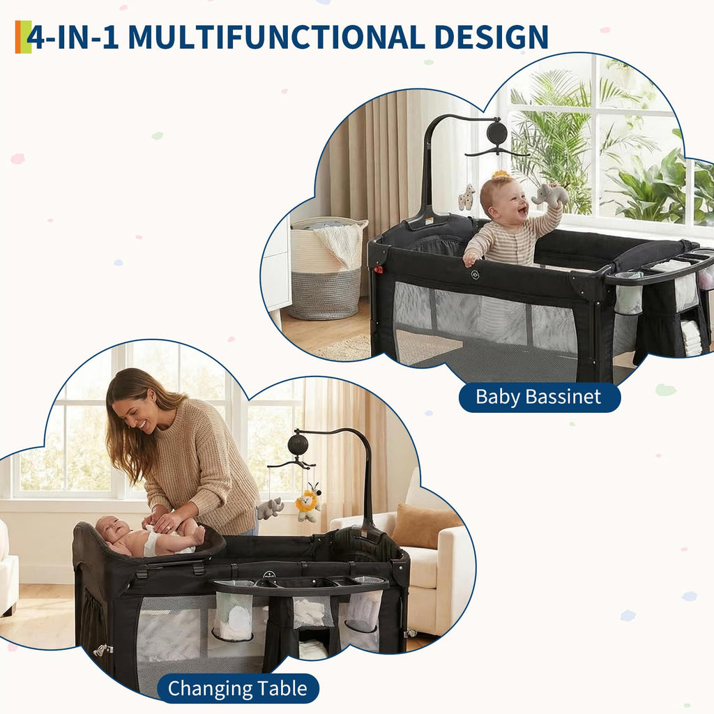 4 in 1 Pack and Play with Bassinet, Changing Table, Playpen and Carry Bag I504820