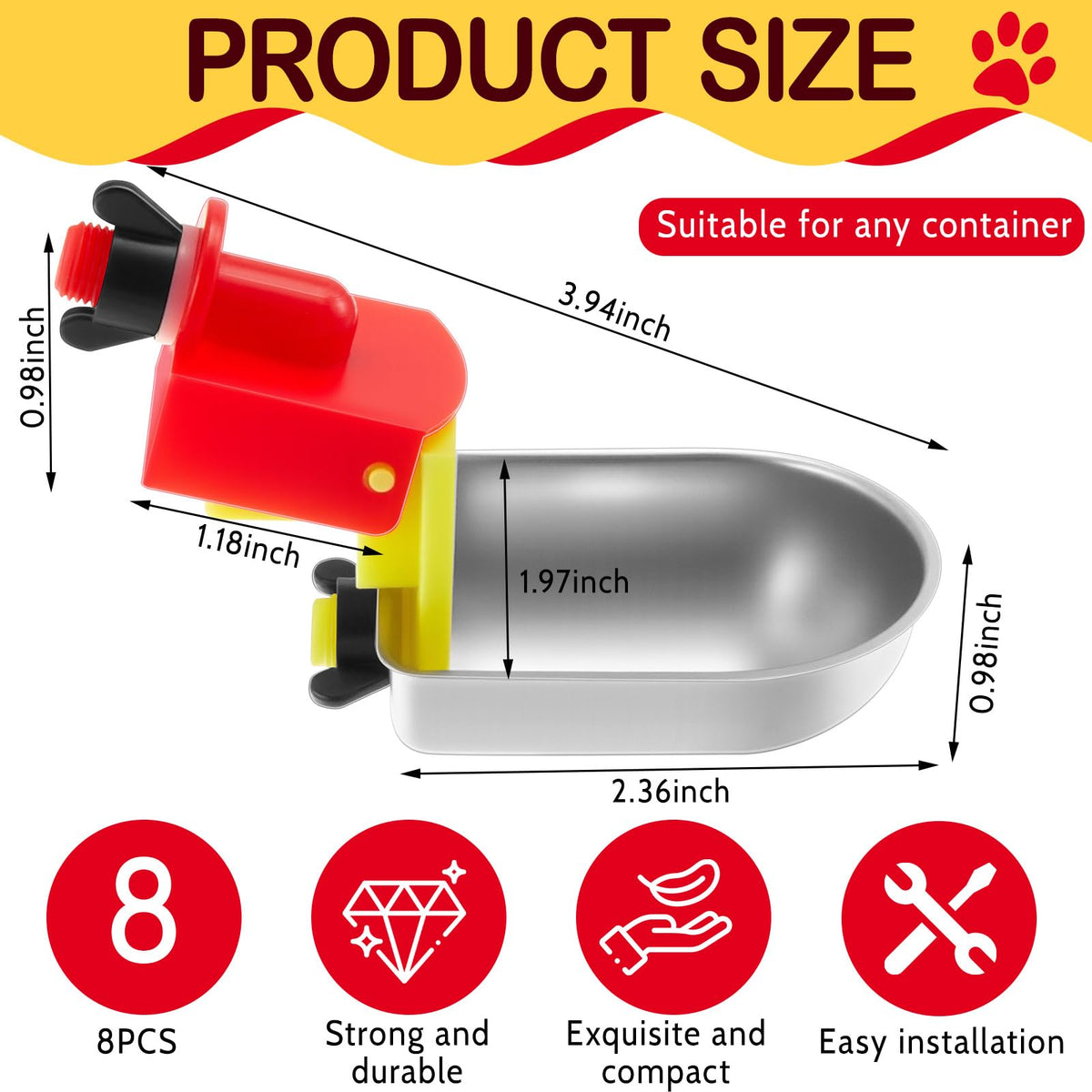 8 Pack Stainless Steel Auto Fill Chicken Waterer Cups I260
