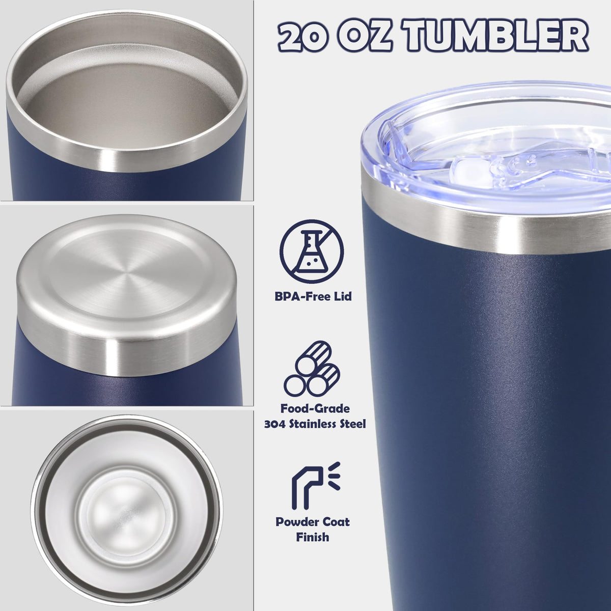 20oz Stainless Steel Tumbler with Lid Navy G655098