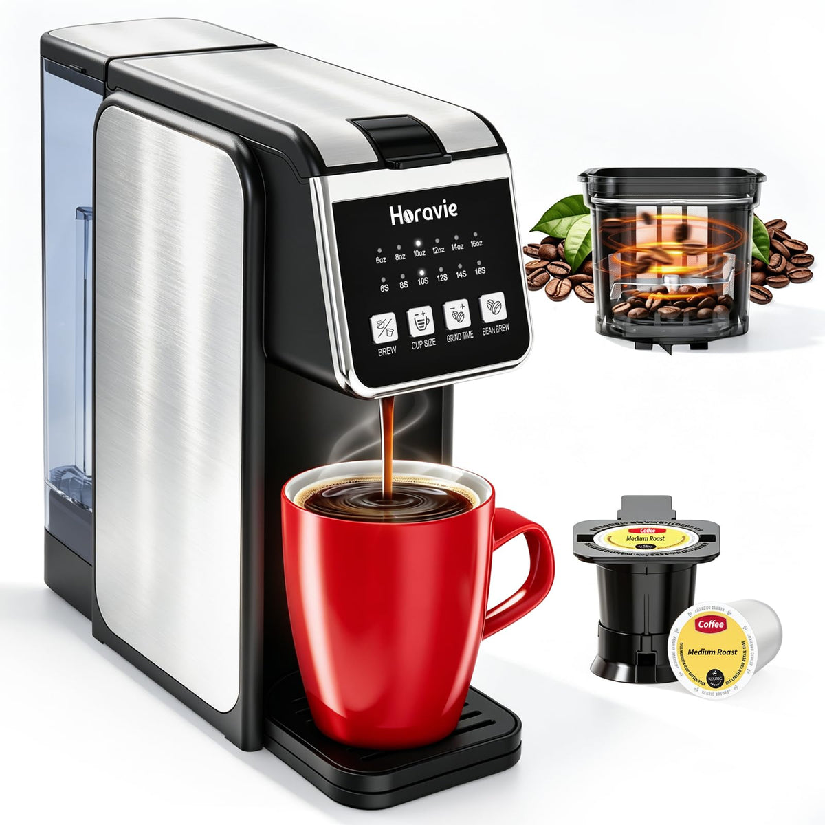 Single Serve Coffee Maker with Built-in Grinder P726642