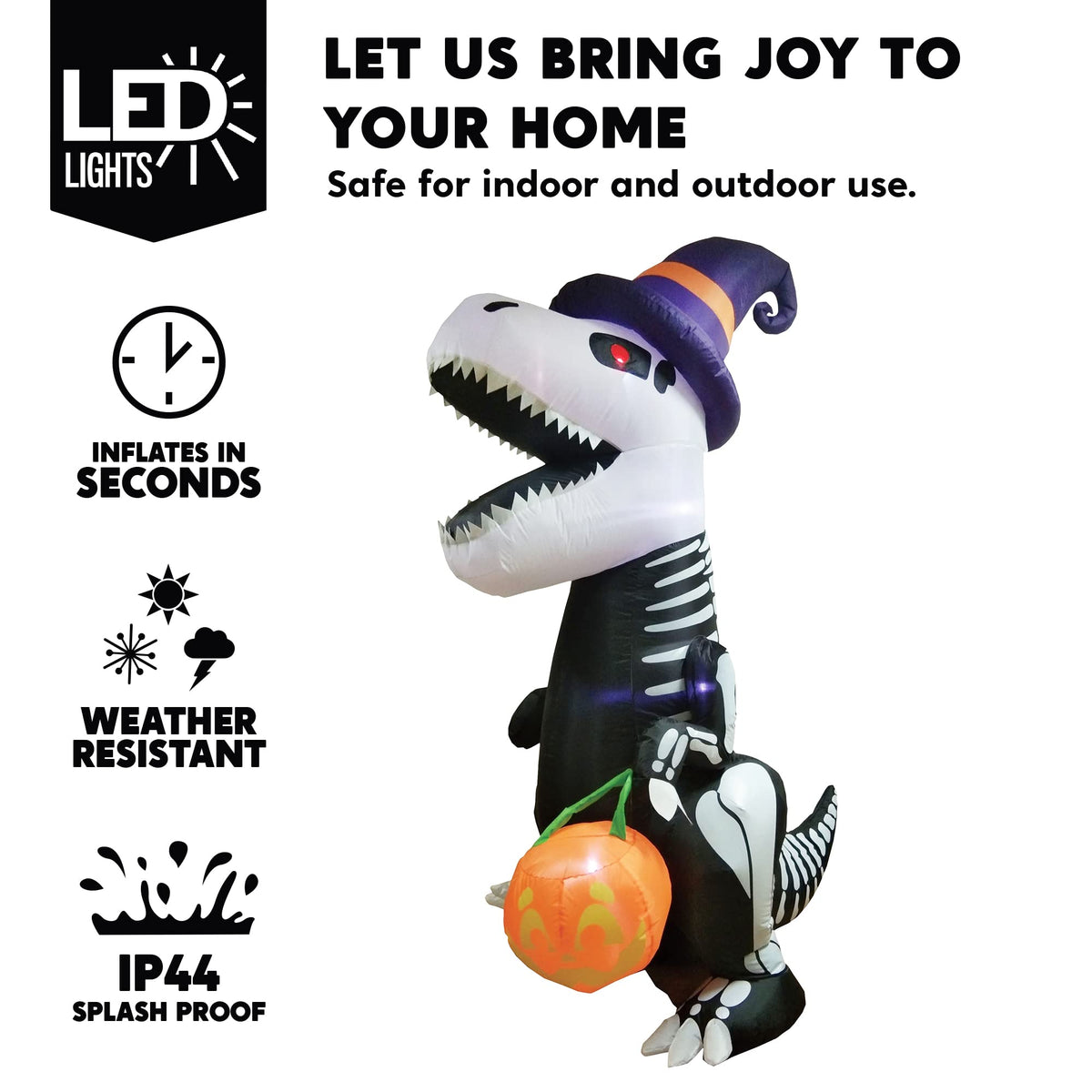 8 FT Inflatable Skeleton Dinosaur with Built-in LEDs V937