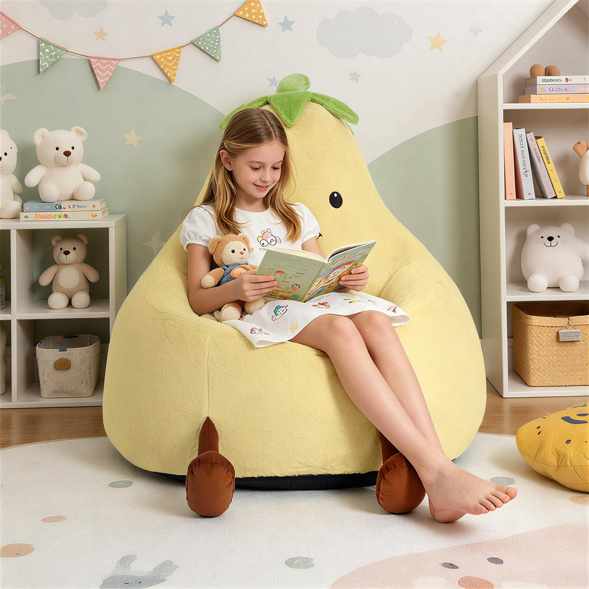Yellow Faux Rabbit Fur Memory Foam Bean Bag Chair T616