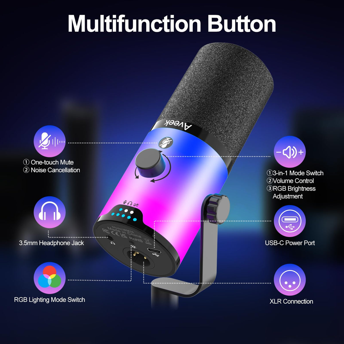 USB/XLR Dynamic Microphone with Boom Arm I3180