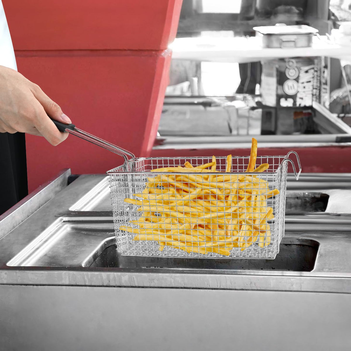 Electric Fryer Basket with Rubber Handle Grip, 2 Pcs I396