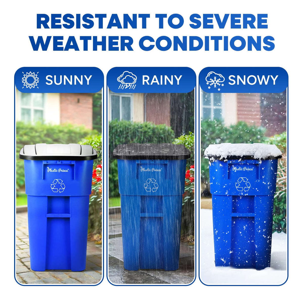 50 Gallon Blue Plastic Trash Can with Lid and Wheels F3820