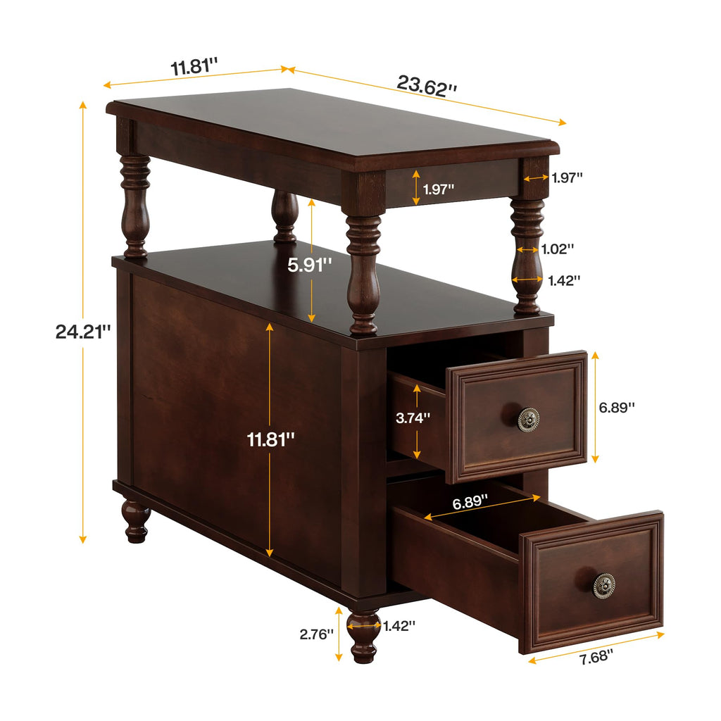 Cherry Finish Wood End Table with 2 Drawers I795