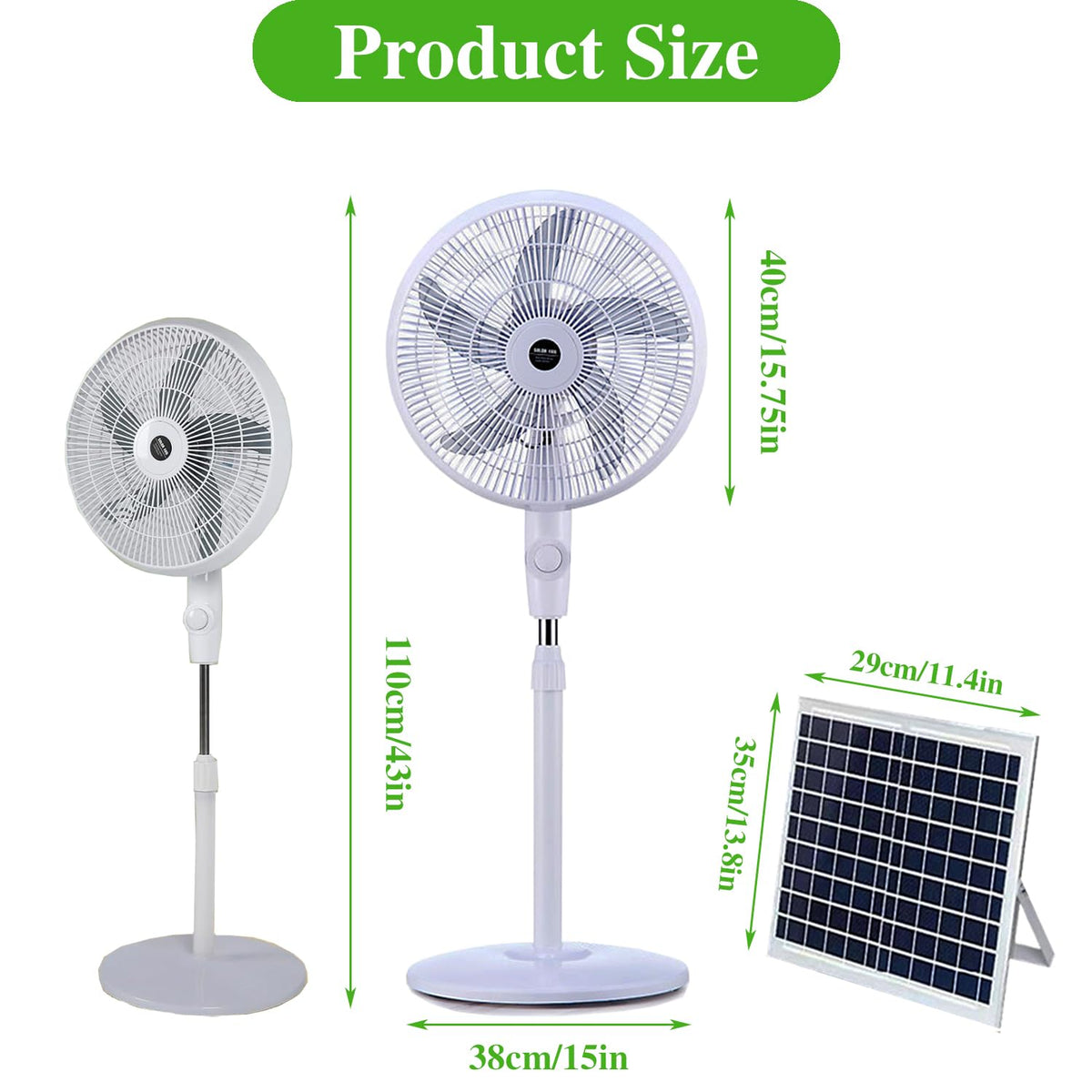 16" Oscillating Solar Floor Fan, Height Adjustable, 10000mah Battery, 3 Speeds, White O293405