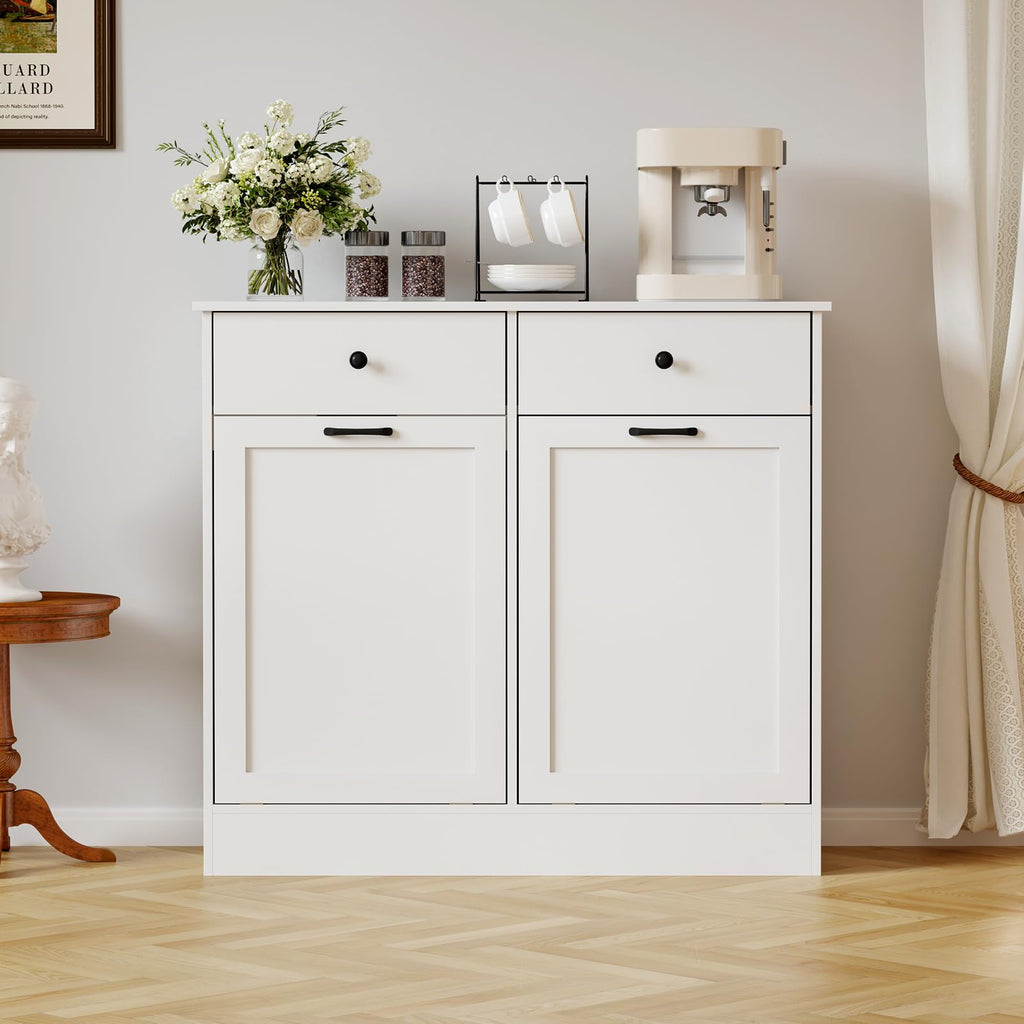 White 20-Gallon Wooden Tilt-Out Trash Can Cabinet G444369