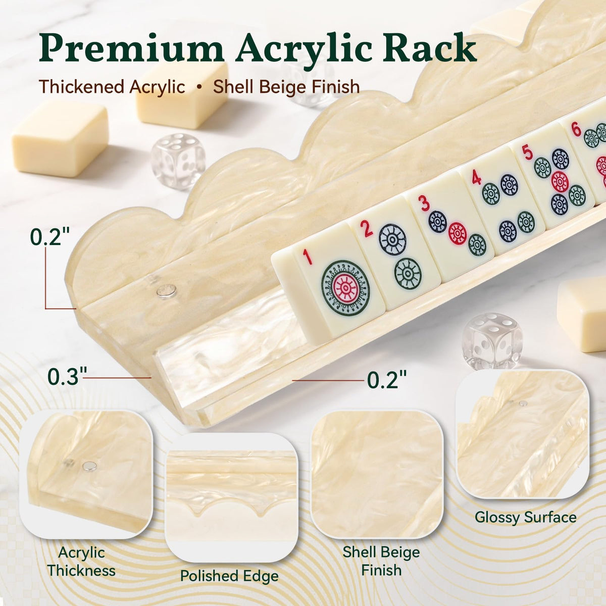 20 Inch Acrylic Mahjong Racks with Magnetic Pushers Set of 4 L42011
