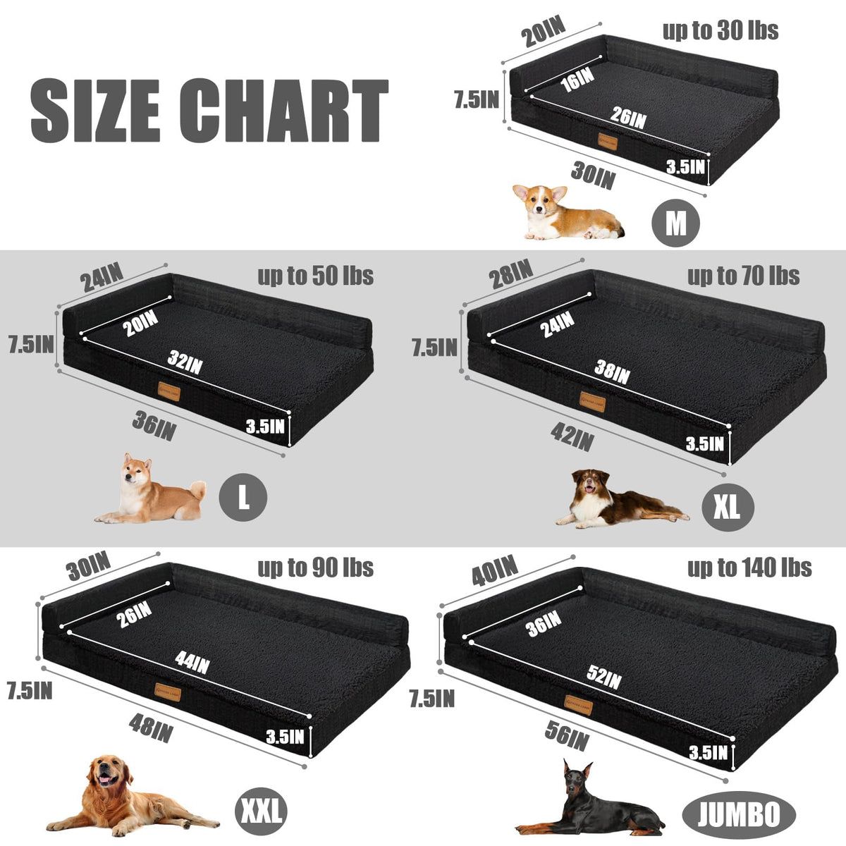 Large Washable Dog Bed 36''X24'' Black I243