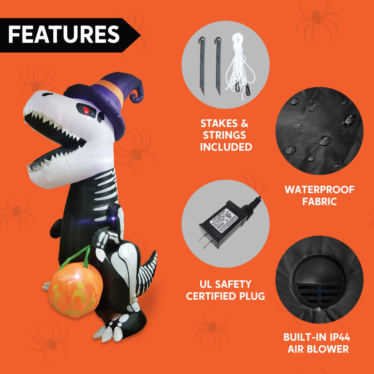 8 FT Inflatable Skeleton Dinosaur with Built-in LEDs V937