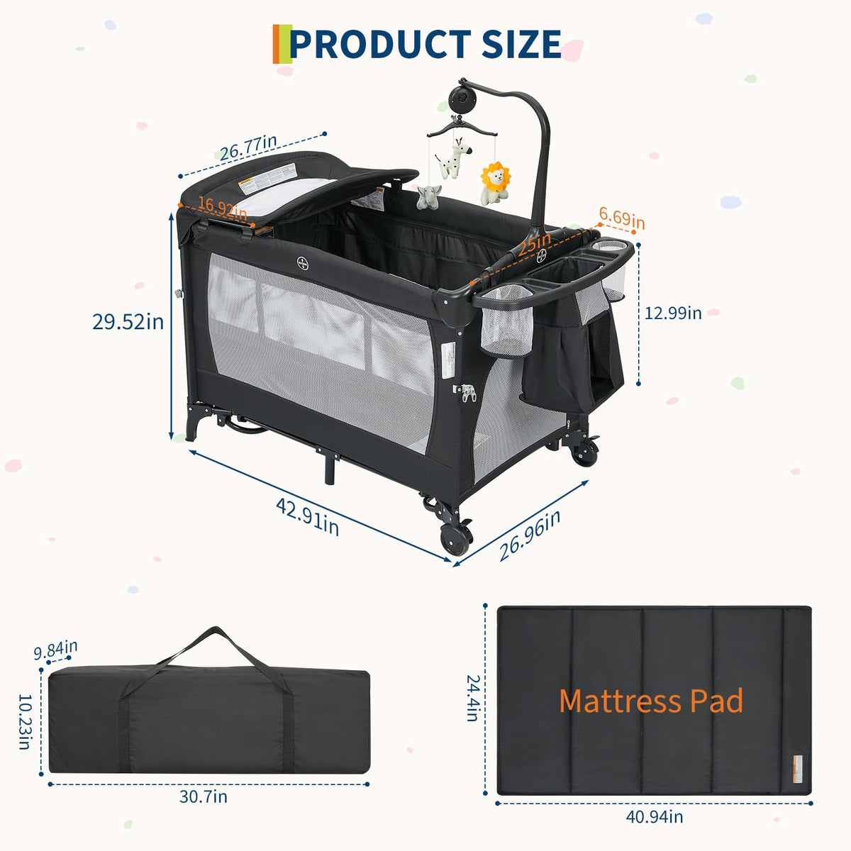 4 in 1 Pack and Play with Bassinet, Changing Table, Playpen and Carry Bag I504820