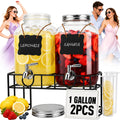 2 PCS 1 Gallon Glass Drink Dispensers with Stand & Fruit Infuser O319672