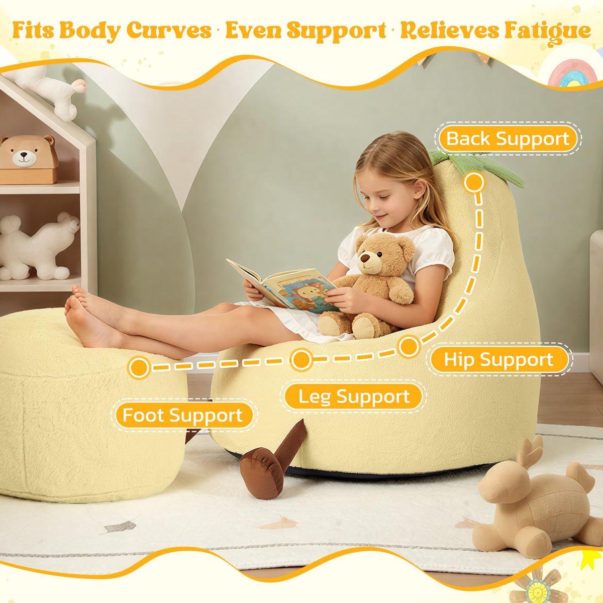 Yellow Faux Rabbit Fur Memory Foam Bean Bag Chair T616