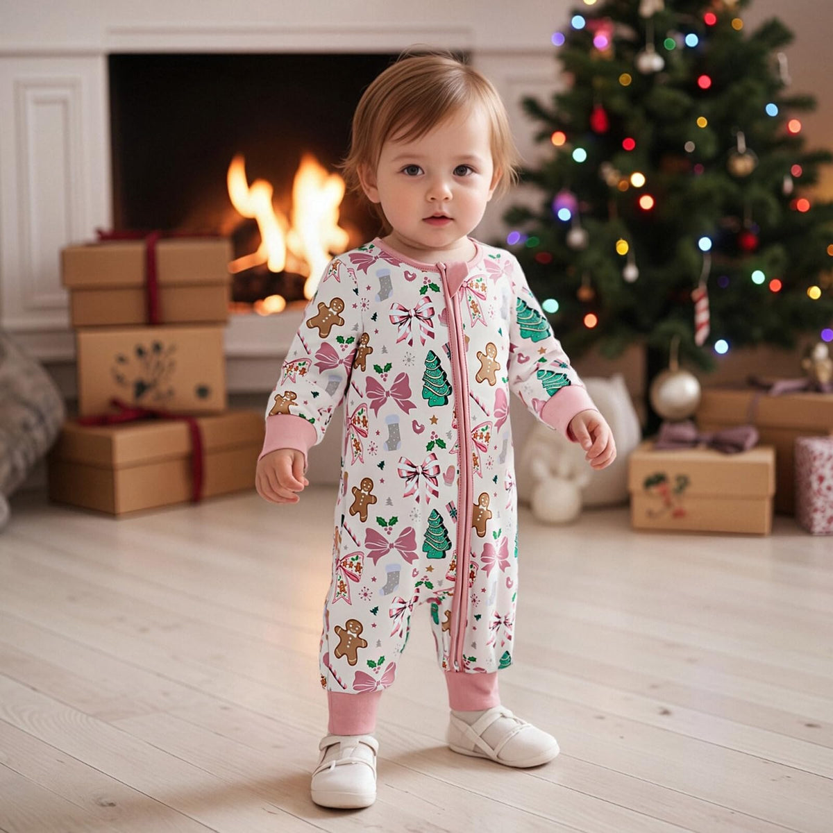 Newborn Christmas Zipper Jumpsuit Romper D624722