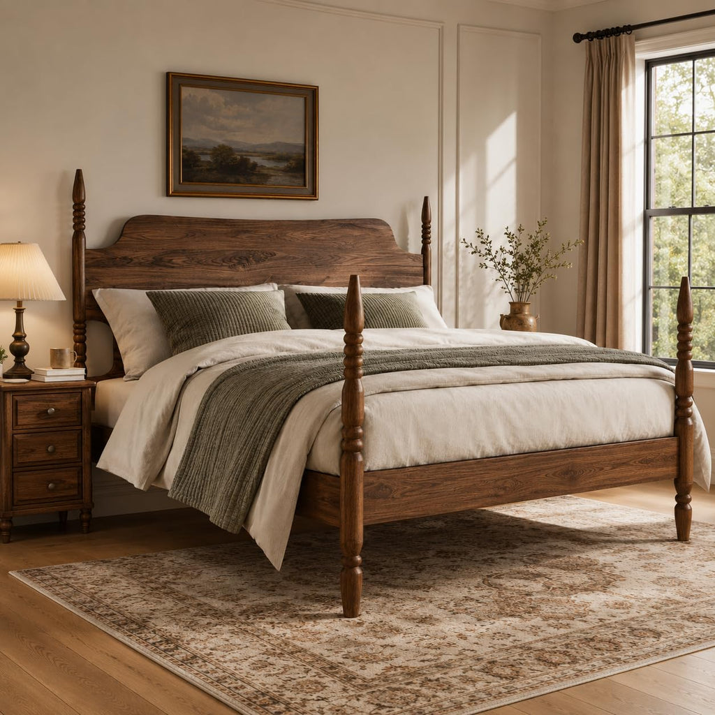 King Size Wood Platform Bed Frame with Curved Headboard S607787
