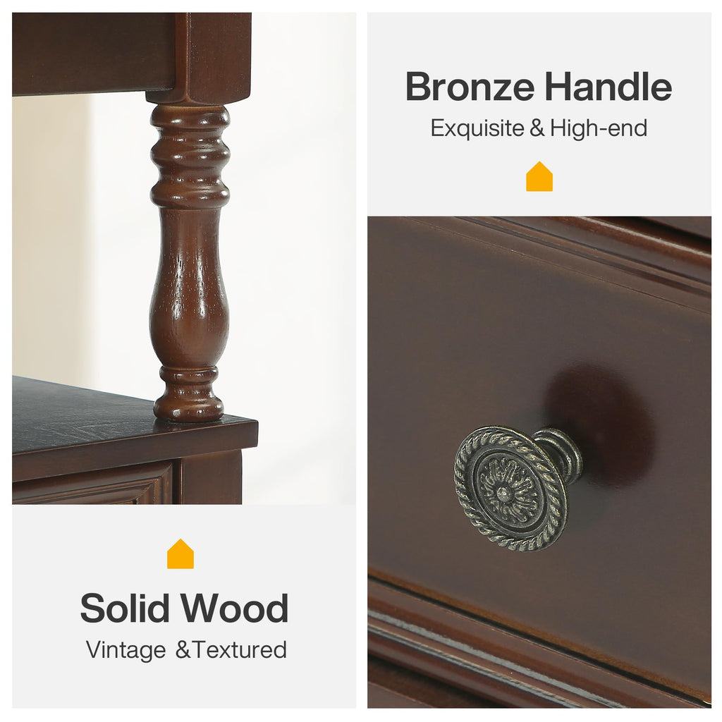 Cherry Finish Wood End Table with 2 Drawers I795