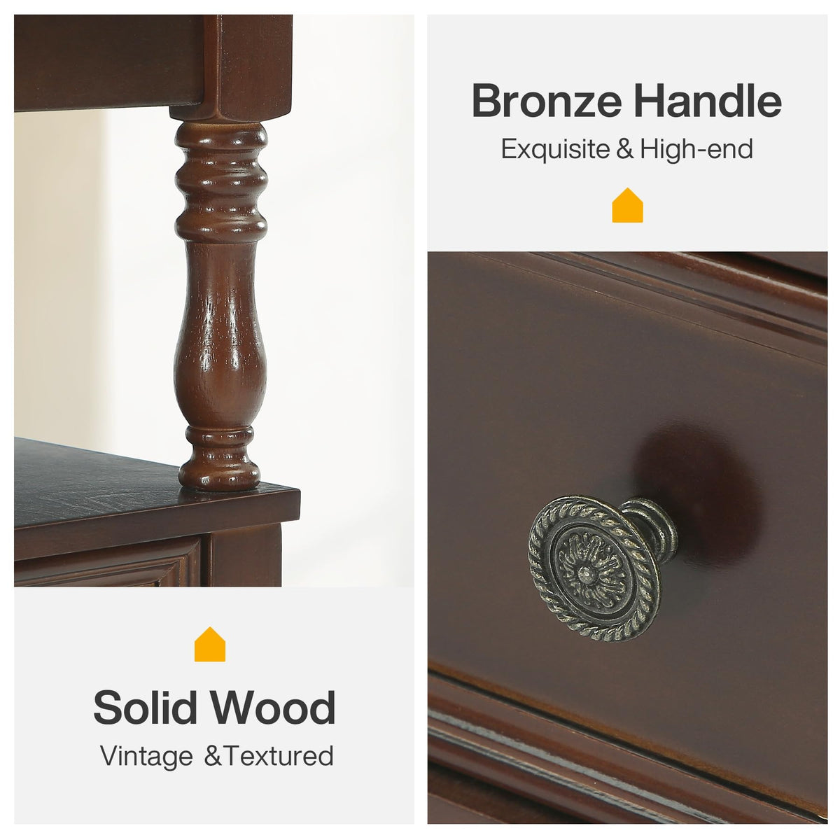Cherry Finish Wood End Table with 2 Drawers I795