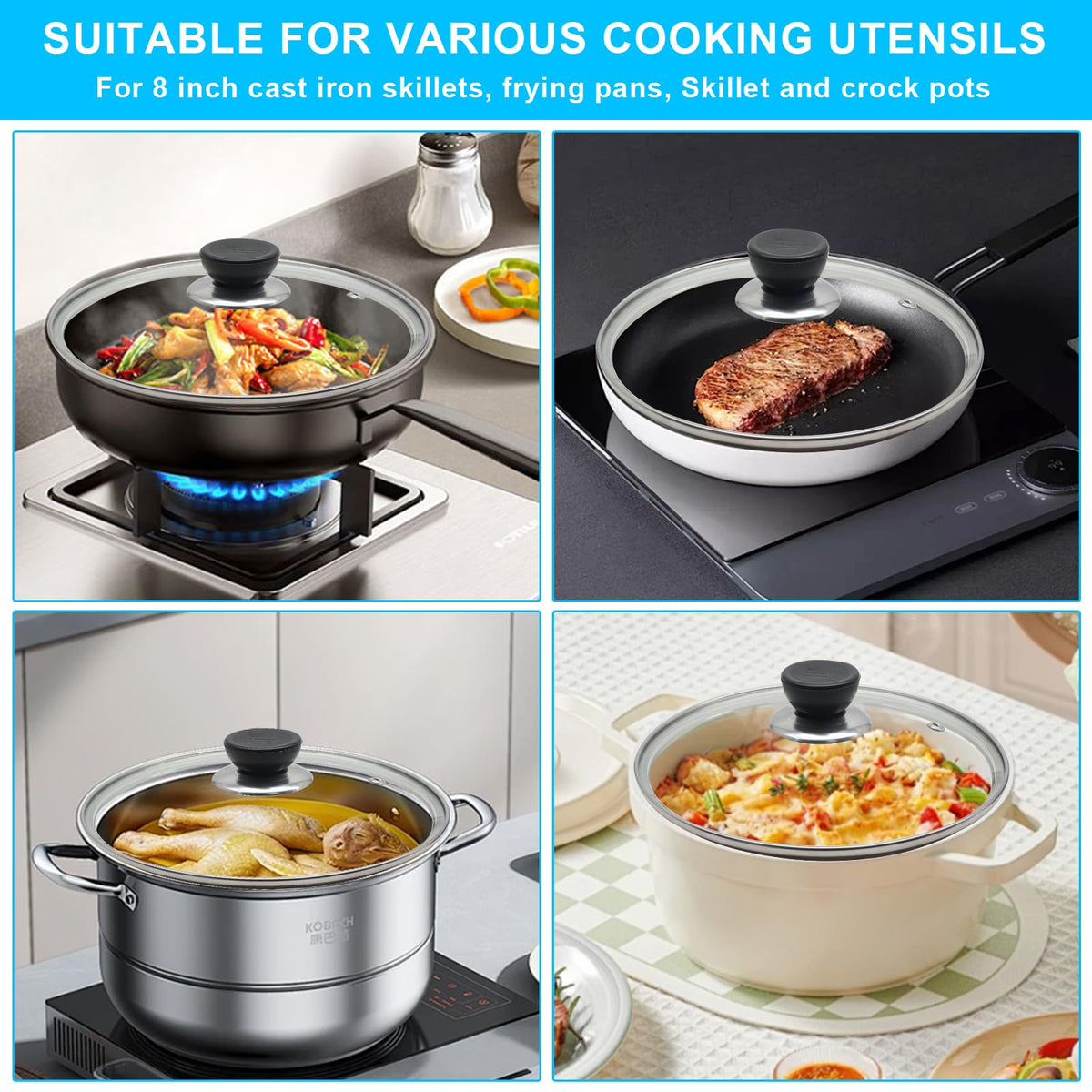 Tempered Glass Lid with Stainless Steel Rim for 8 Inch Frying Pan L965474