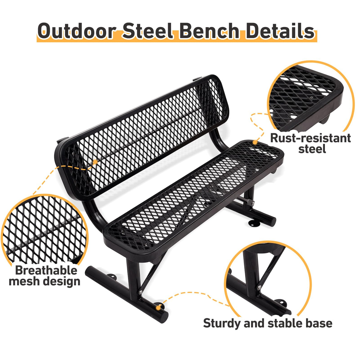 Metal Park Bench with Backrest I815131