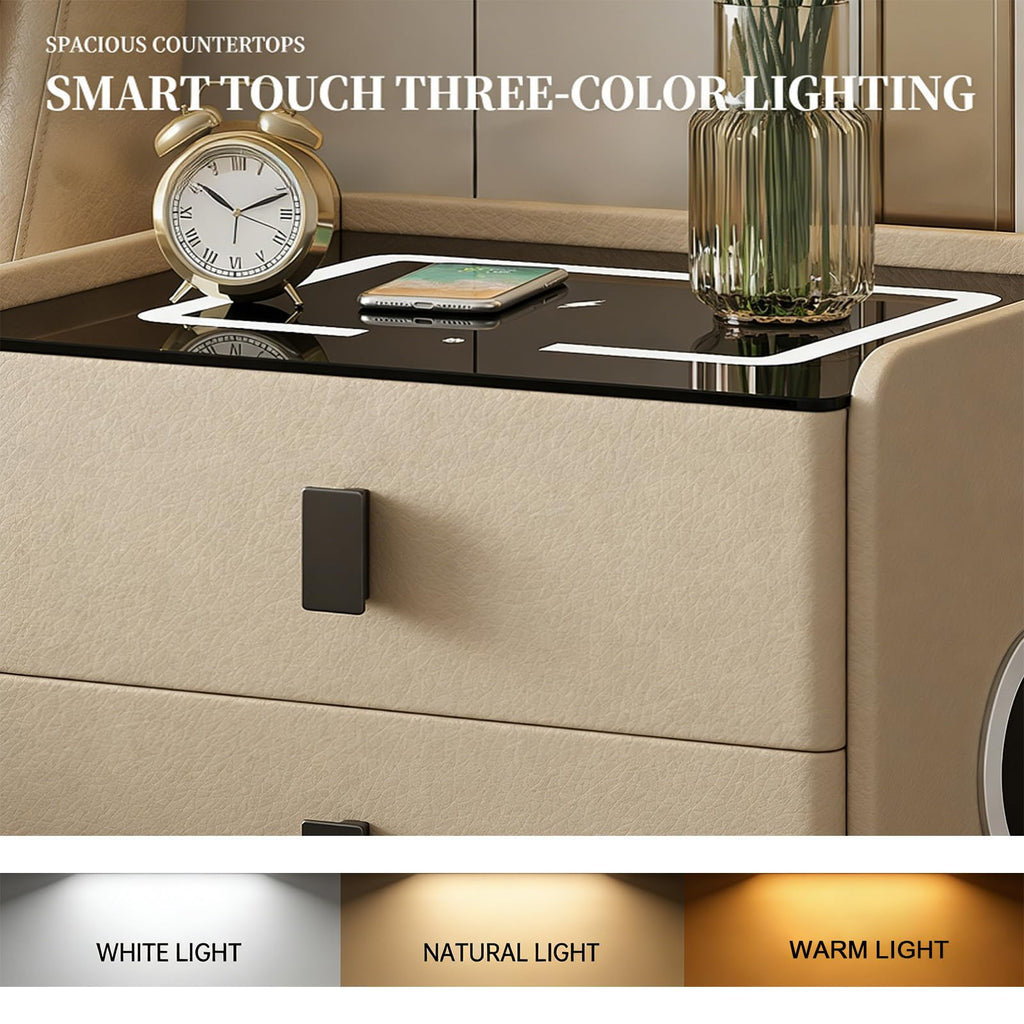 Smart Nightstand with Bluetooth Speaker, 3 Drawer LED Nightstand with USB Port I37484