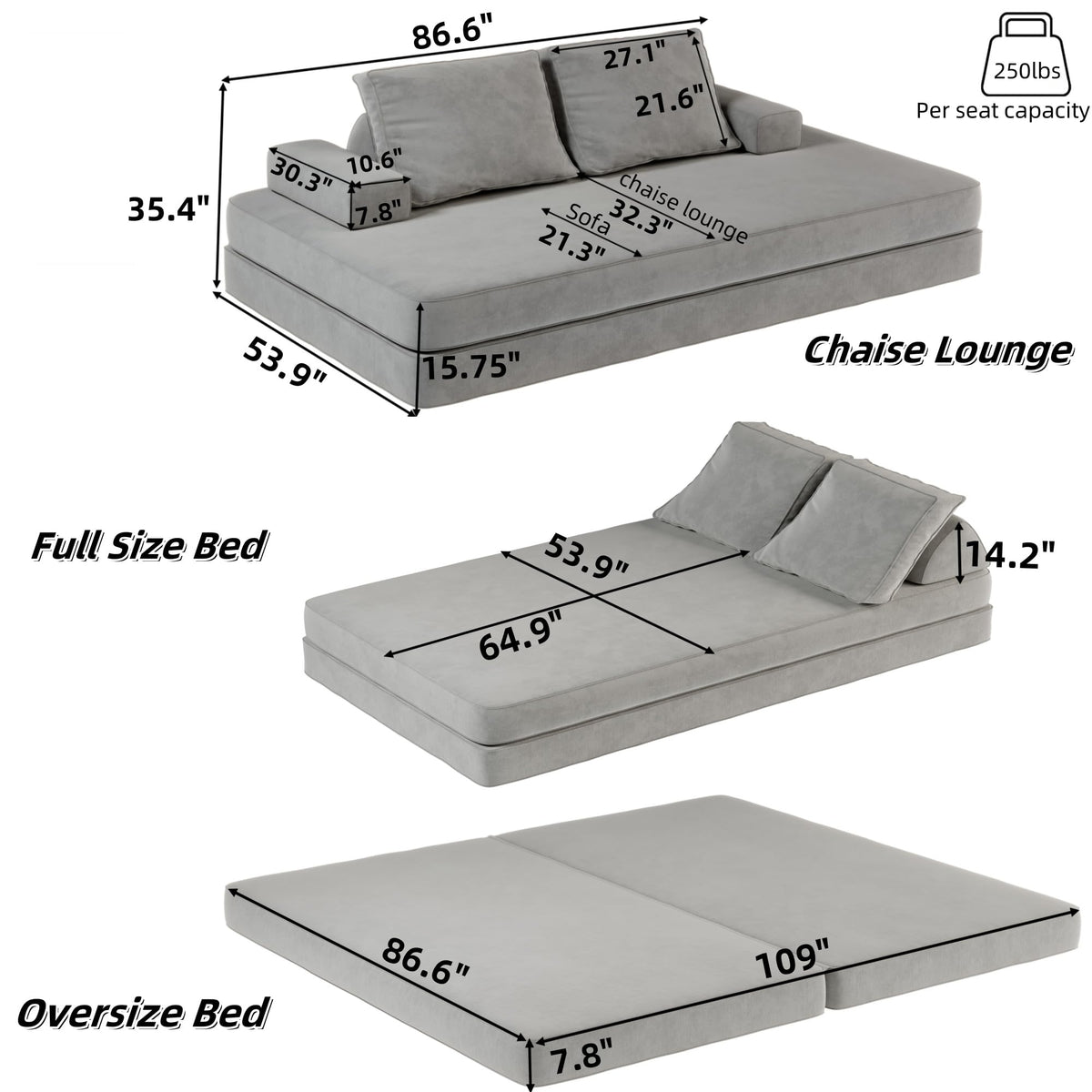 Light Gray Convertible Sofa Bed J9511