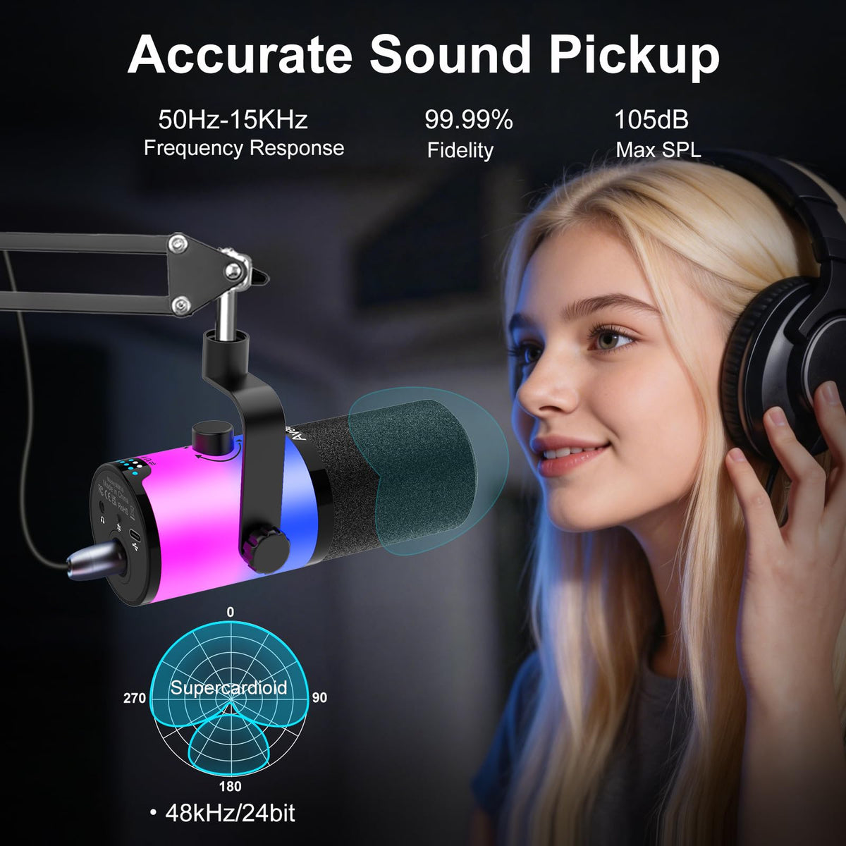 USB/XLR Dynamic Microphone with Boom Arm I3180