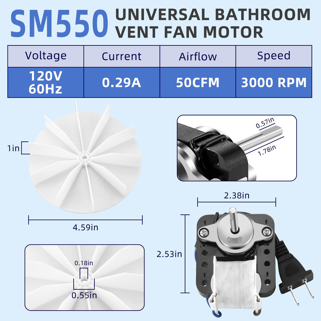 Universal Bathroom Exhaust Fan Motor 50 CFM 120V H274