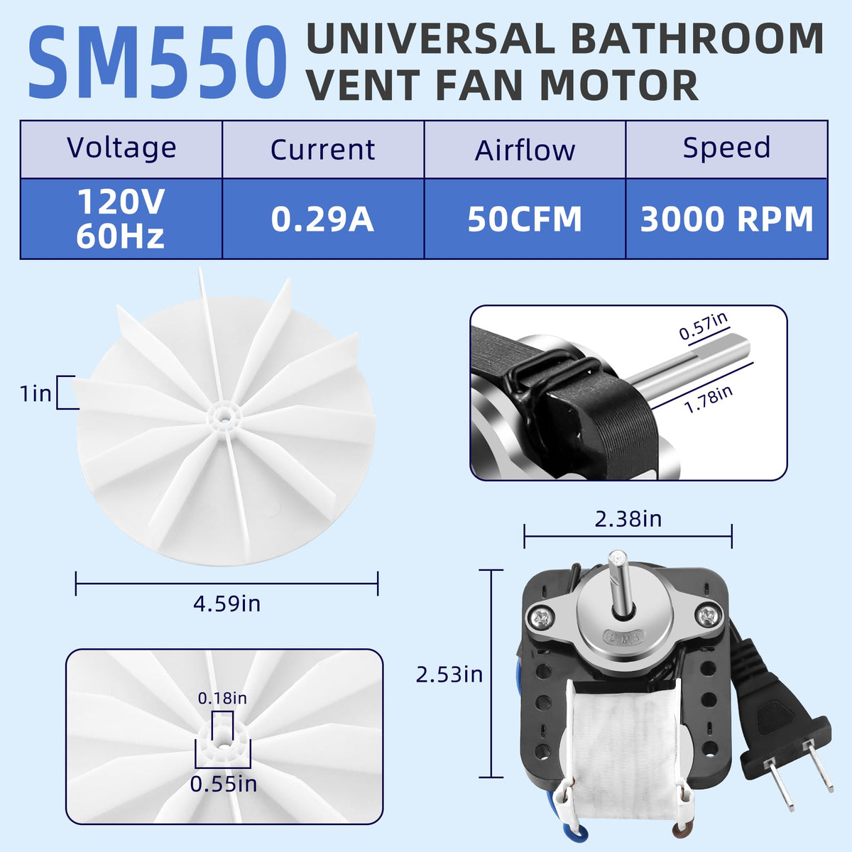 Universal Bathroom Exhaust Fan Motor 50 CFM 120V H274