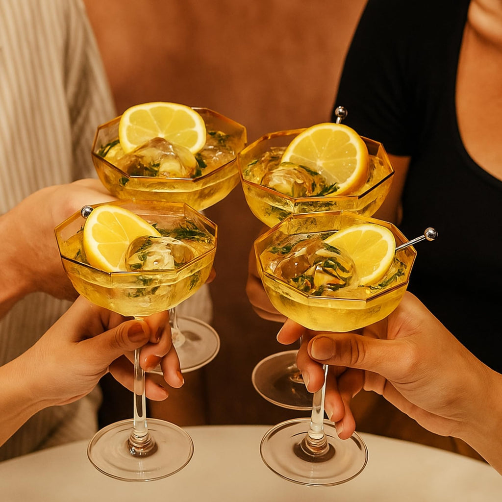 Champagne Coupe Glasses Set of 4 Gold Rim V17337