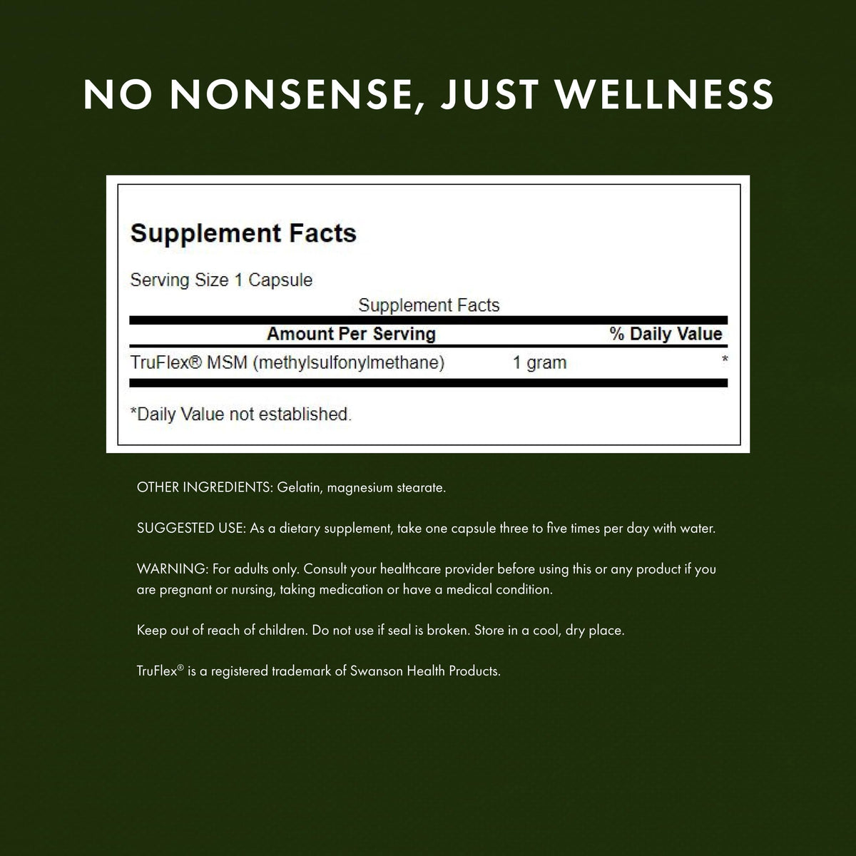 MSM Joint Health Supplement, 1000 mg, 240 Capsules H582670