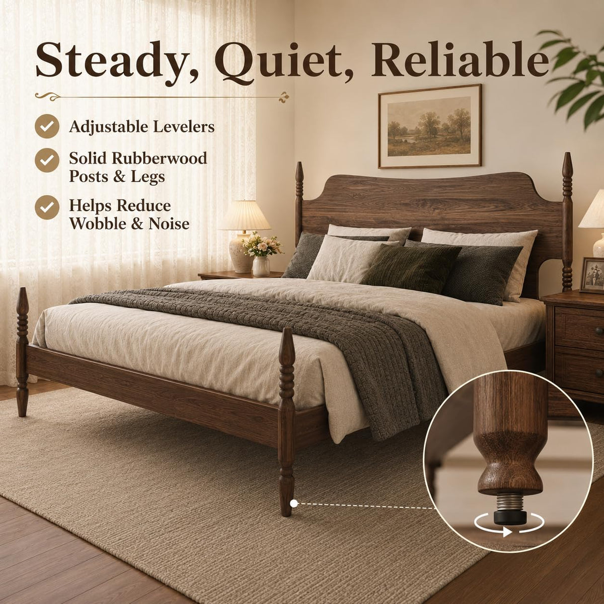 King Size Wood Platform Bed Frame with Curved Headboard S607787