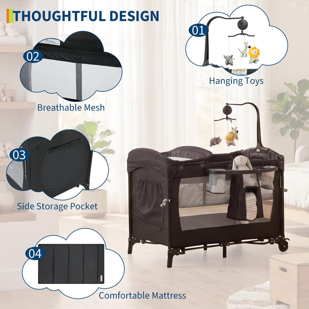4 in 1 Pack and Play with Bassinet, Changing Table, Playpen and Carry Bag I504820