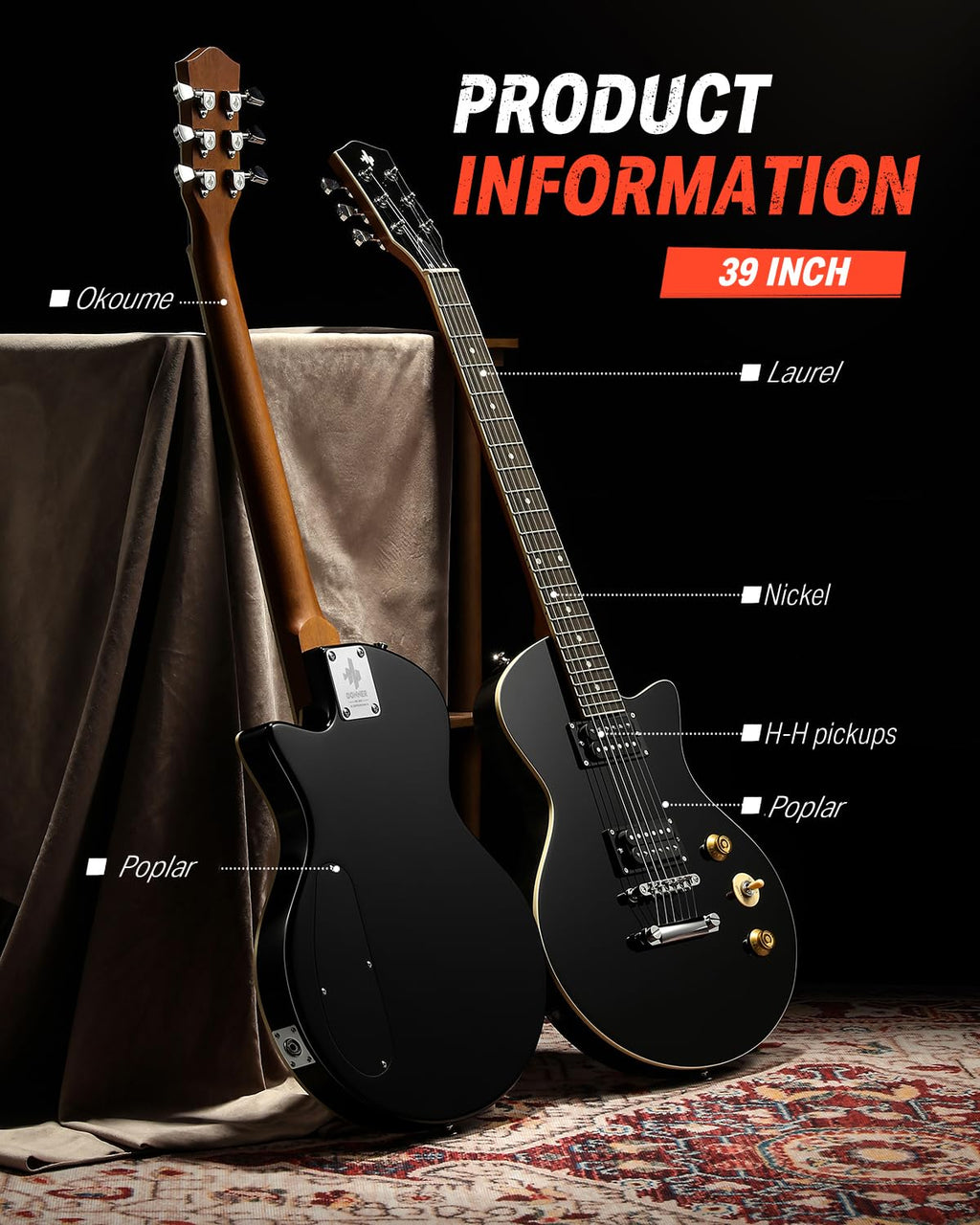 39" Electric Guitar with Dual Humbucker Pickups E3777