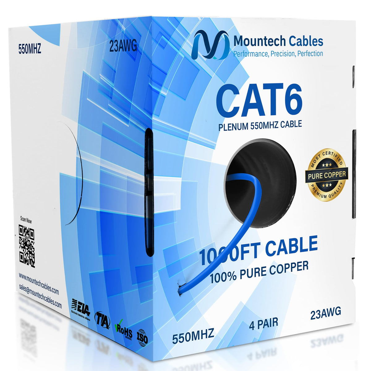 Cat6 Plenum 1000ft Pure Copper Ethernet Cable Blue C829734
