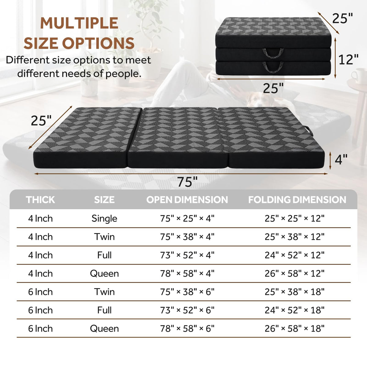Memory Foam Tri Folding Mattress G6433