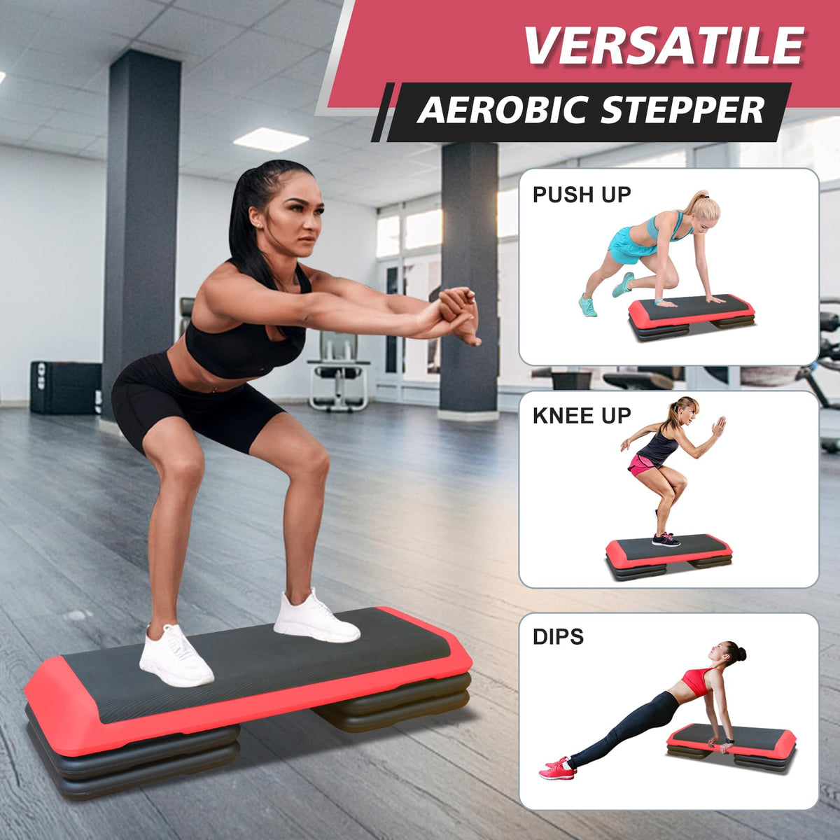 43'' Adjustable Aerobic Exercise Step Platform with 4 Stackable Risers V9181