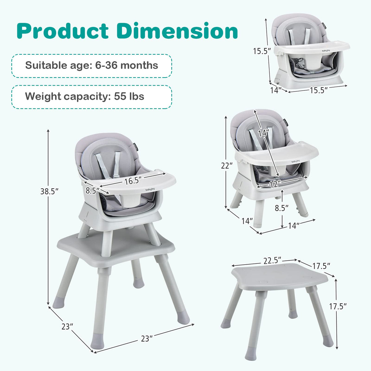 8 in 1 Convertible High Chair with Removable Tray Z743